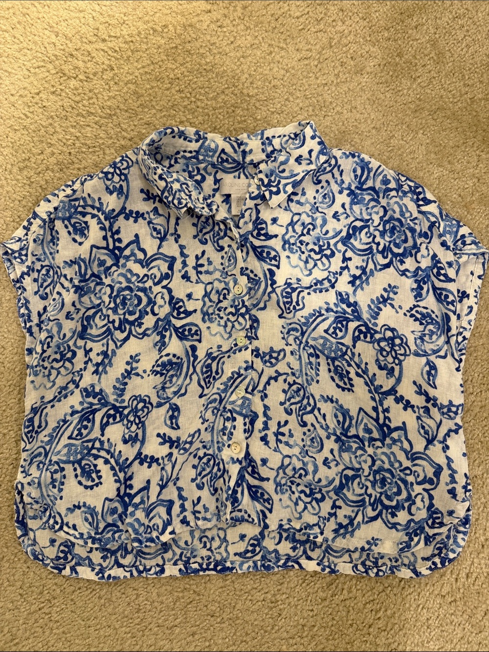 Caroline Constas White Shirt with Blue Floral Print